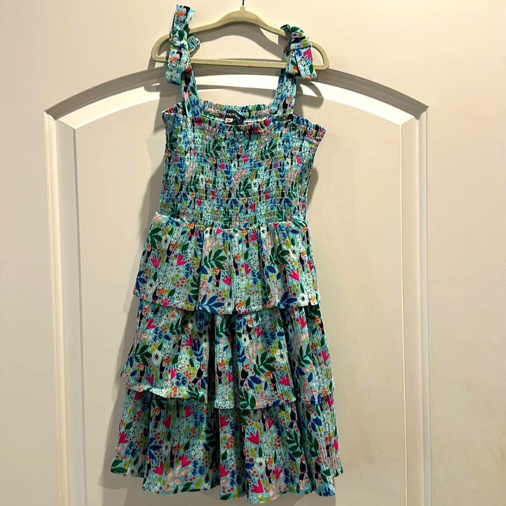 Girls three-tier ruffle parrot dress